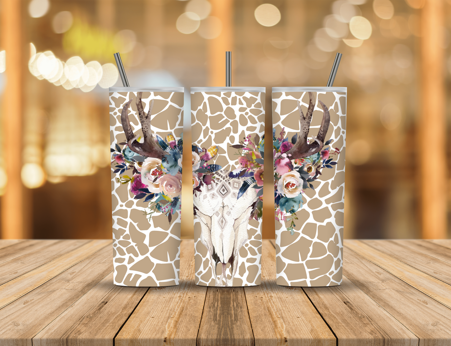 Animal Print Skull Flowers 20 oz Tumbler Design Digital Download #279