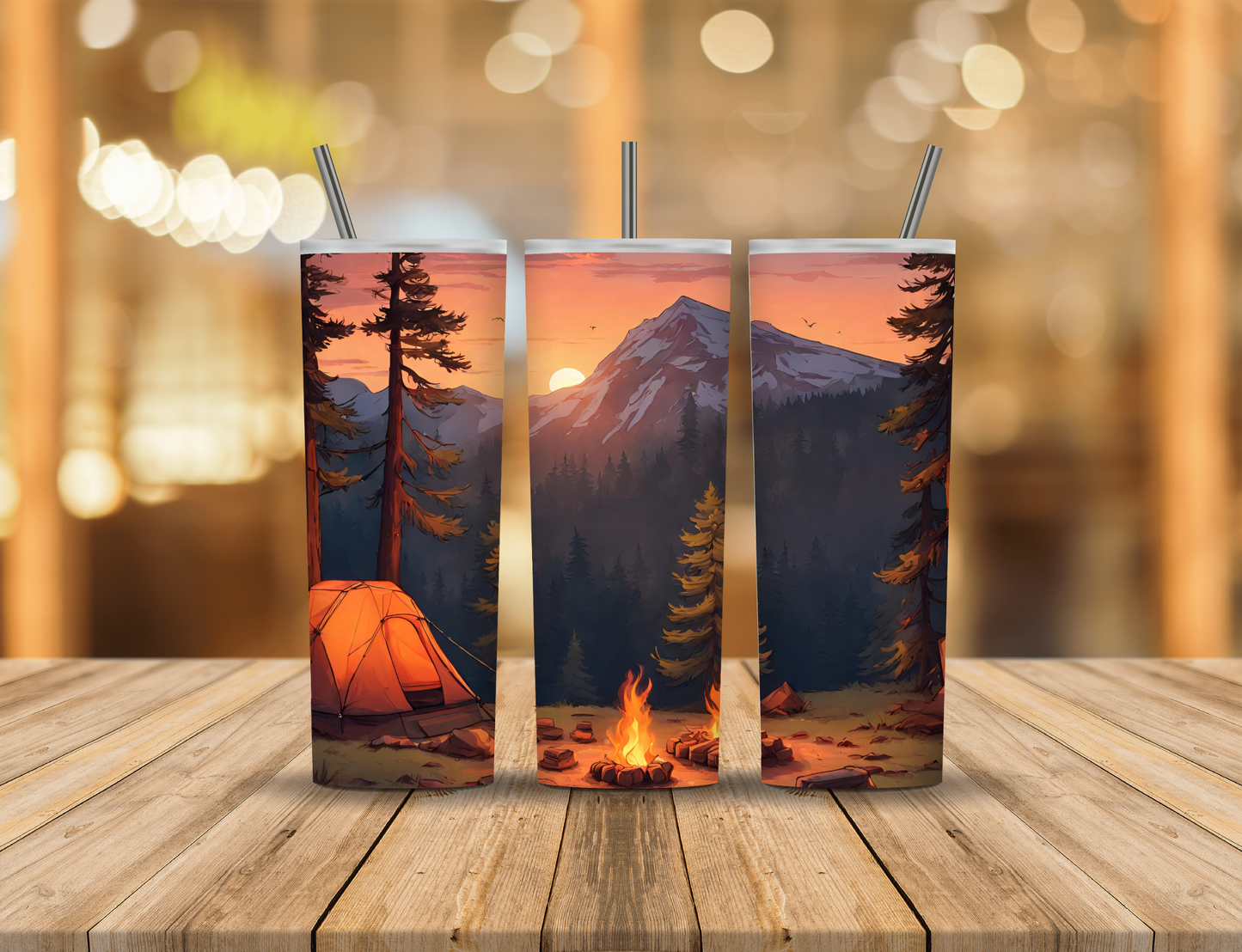 Forest Sunset Camping Mountains 20 oz Tumbler Design Digital Download #410