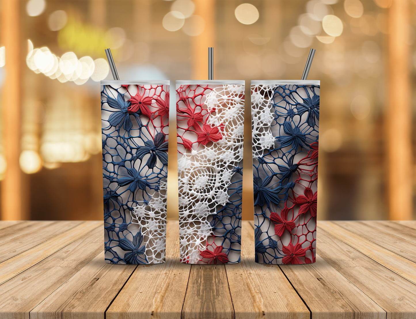 Red White Blue Lace 20 oz Tumbler Design Digital Download #538