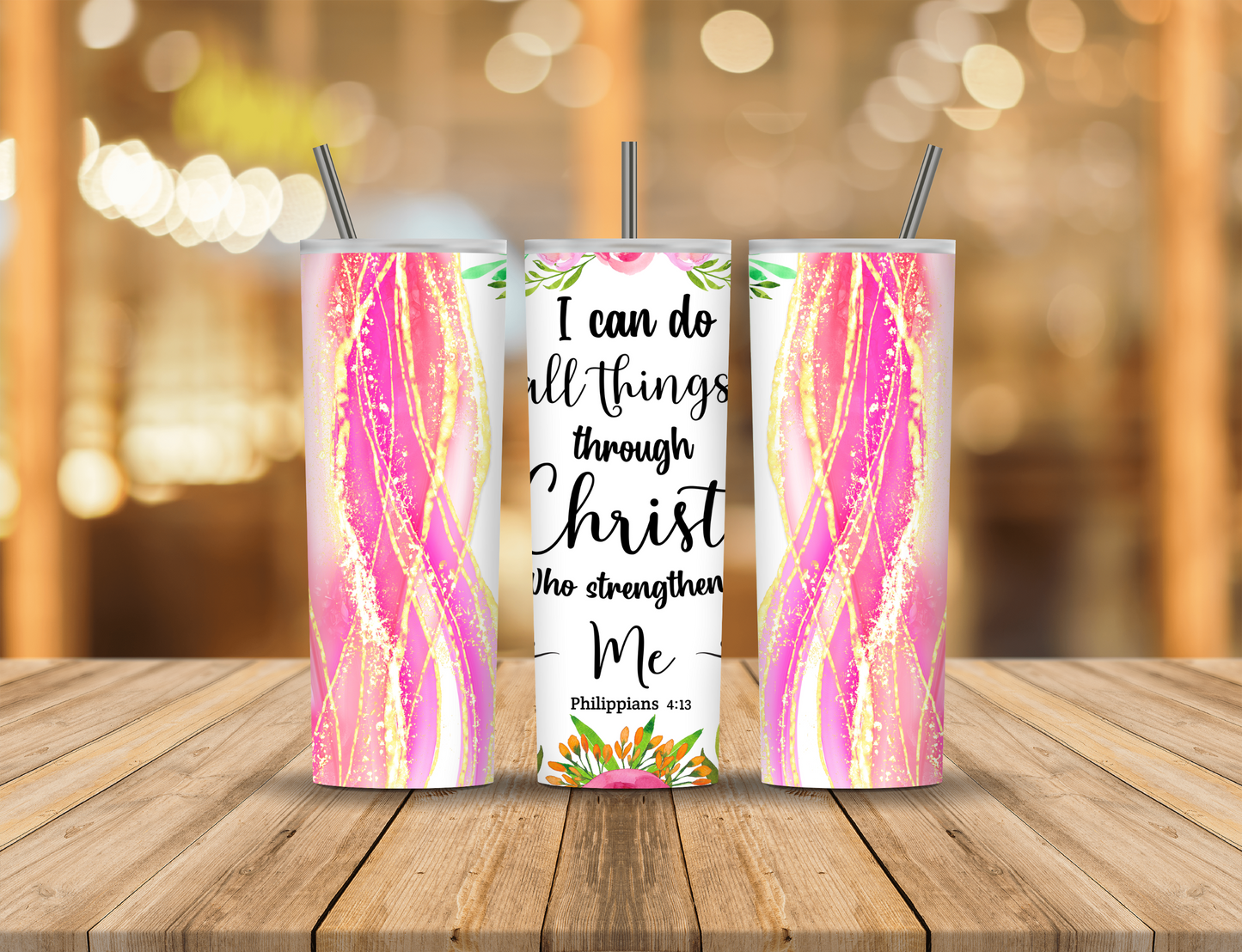 Pink Orange Glitter Metallic Gold Religious Faith 20 oz Tumbler Design Digital Download #185