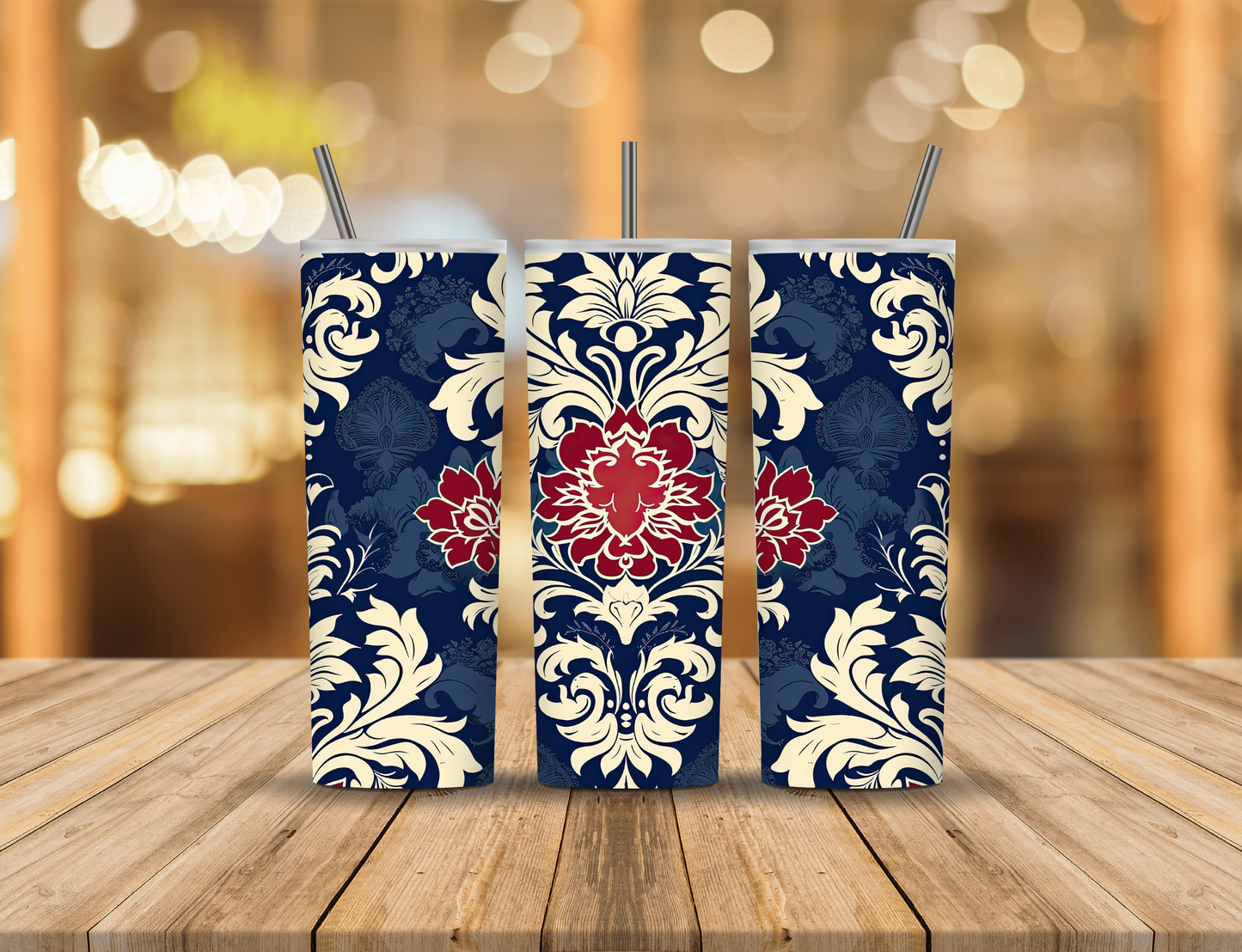Red White Blue Damask 20 oz Tumbler Design Digital Download #582