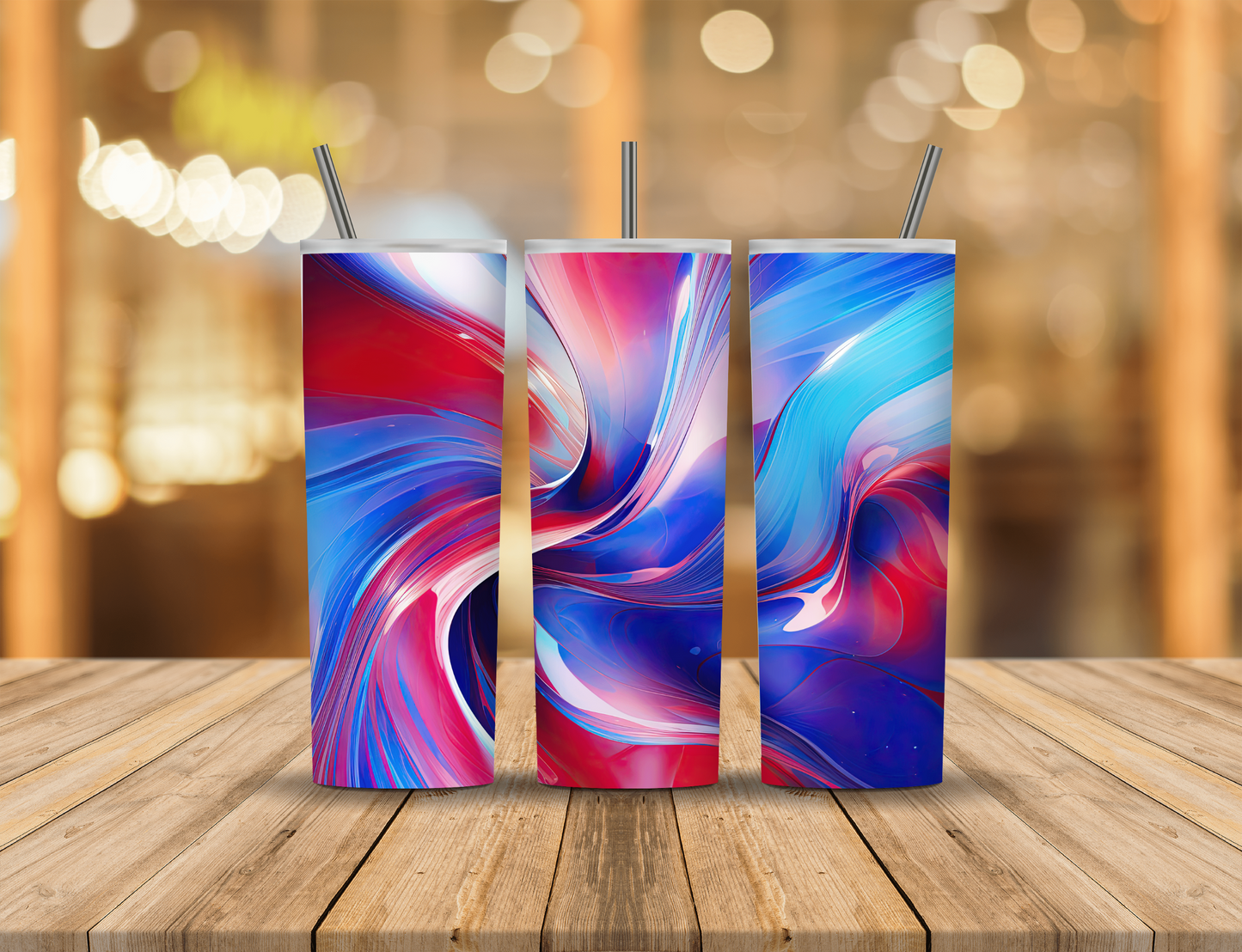 Red White Blue Metallic Abstract 20 oz Tumbler Design Digital Download #543