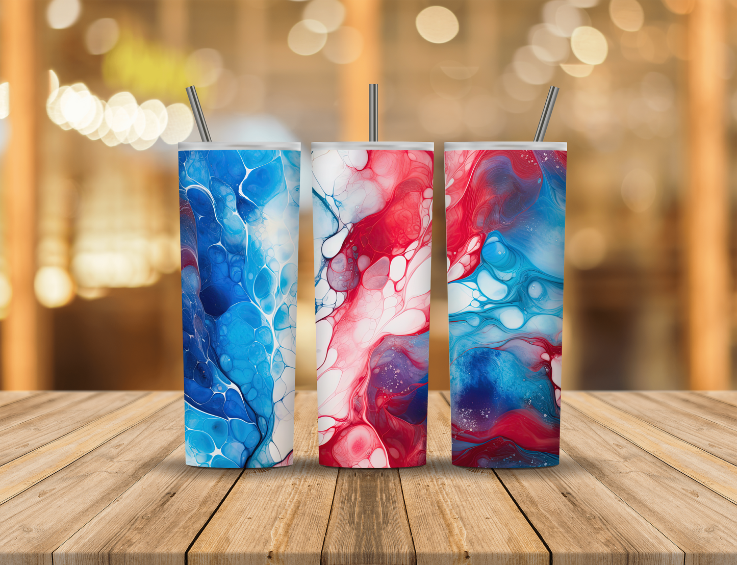 Red White Blue Alcohol Ink Abstract 20 oz Tumbler Design Digital Download #472