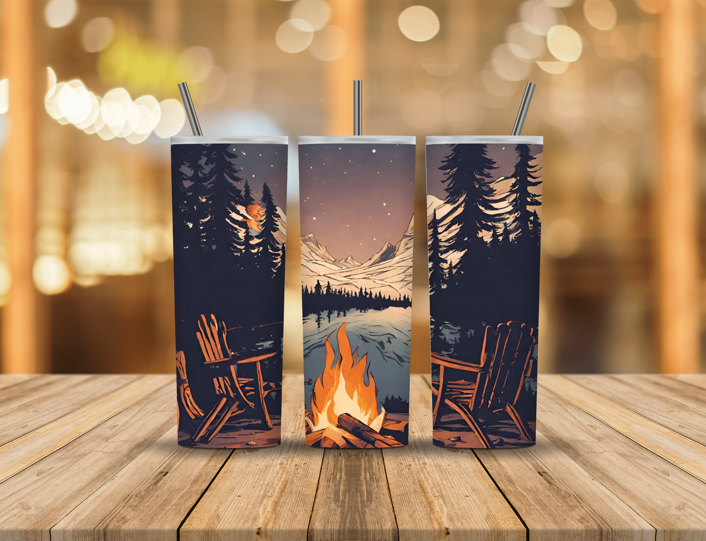 Summer Nighttime Campfire 20 oz Tumbler Design Digital Download #65