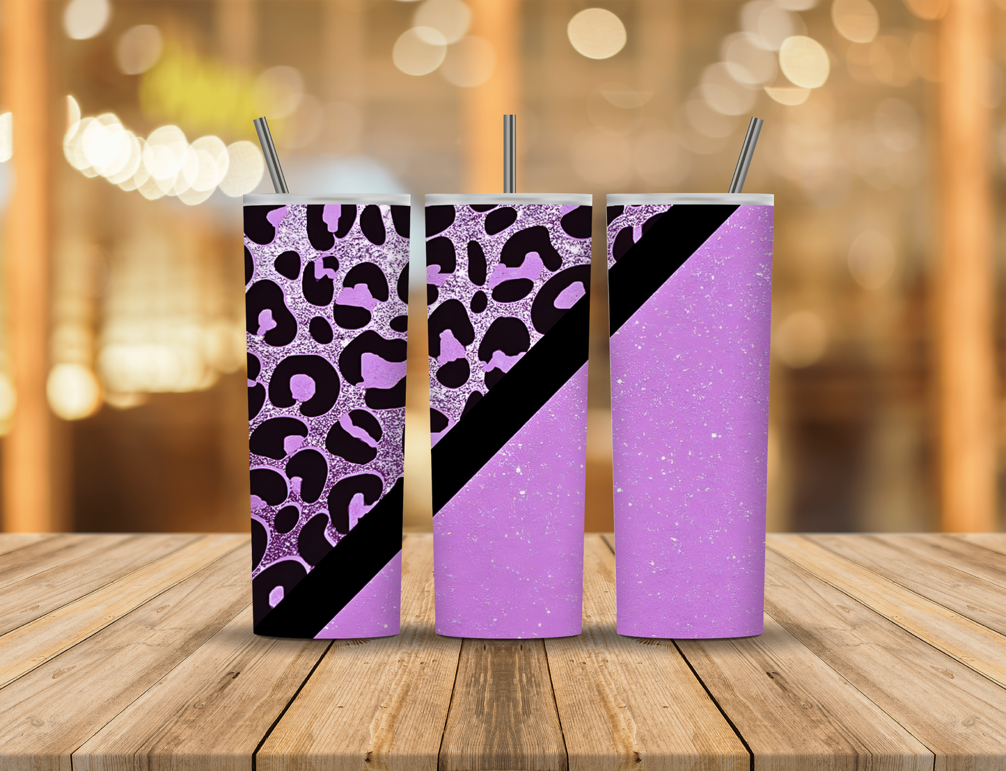 Purple Black Glitter Animal Print 20 oz Tumbler Design Digital Download #168