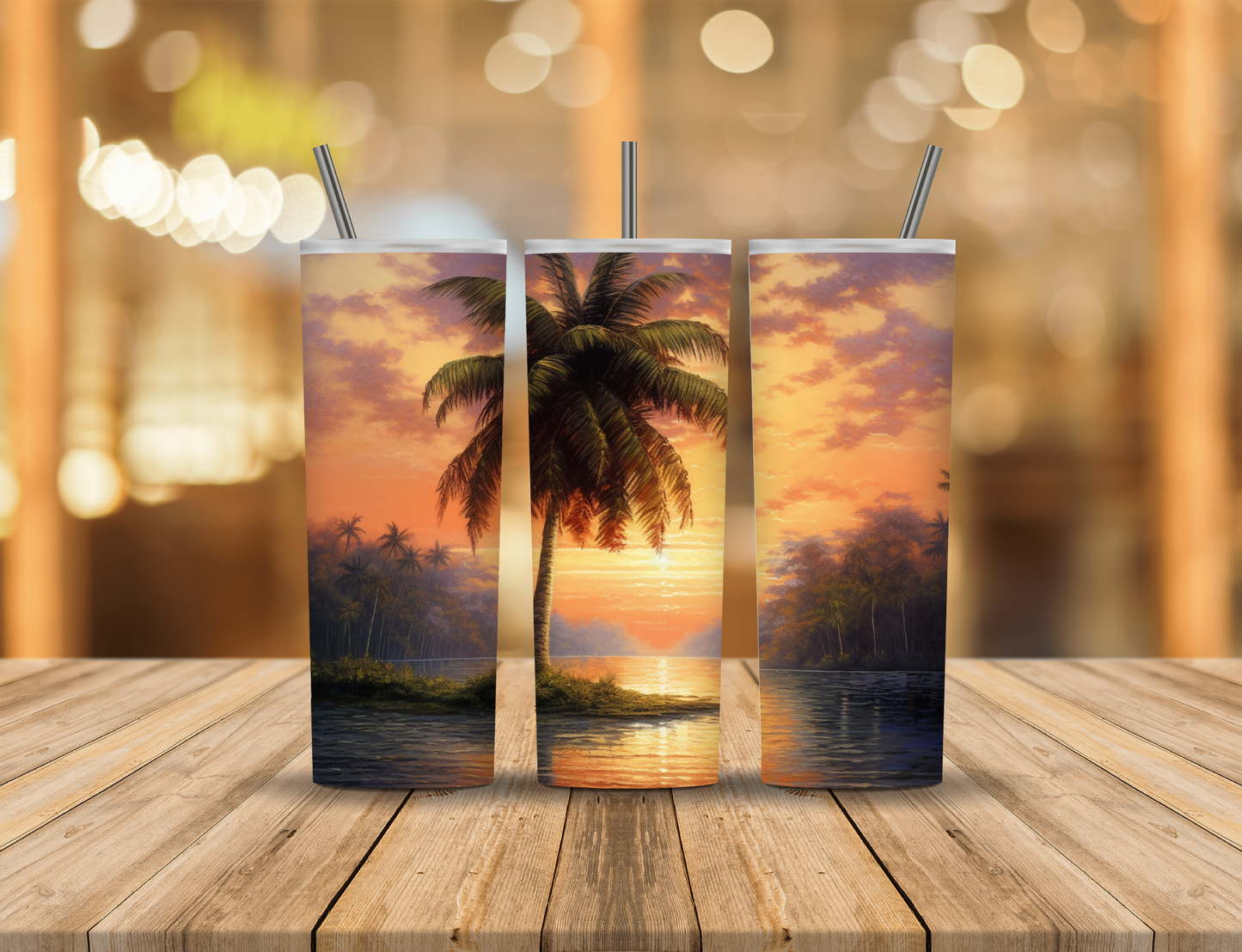 Sunset Beach Palm Tree 20 oz Tumbler Design Digital Download #23