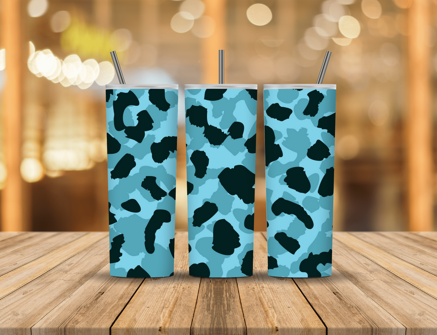 Black Blue Animal Print Camo 20 oz Tumbler Design Digital Download #266