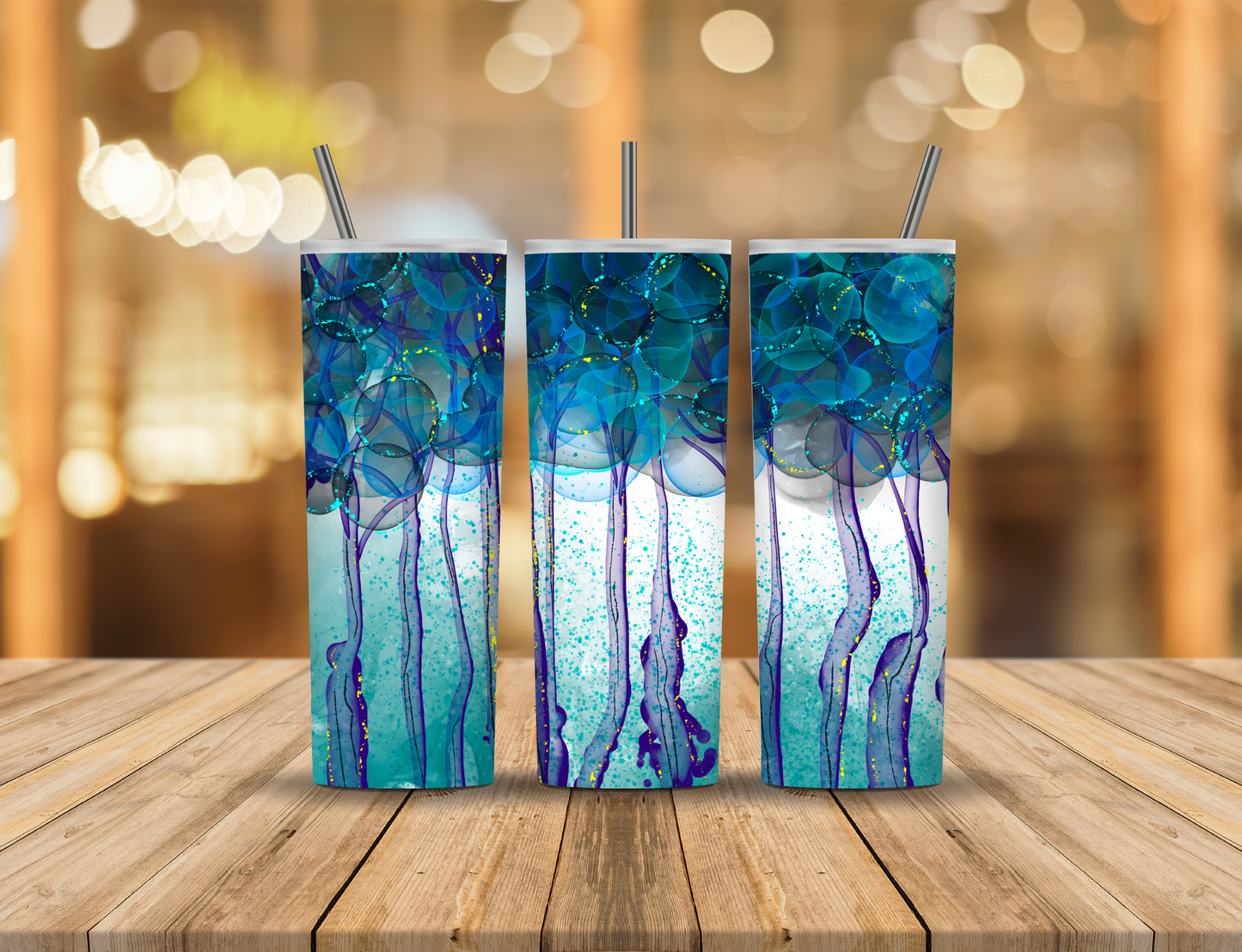Blue Green Gold Abstract 20 oz Tumbler Design Digital Download #619