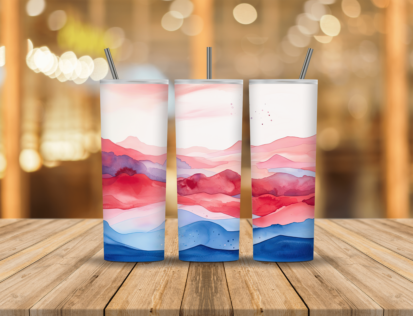 Red White Blue Alcohol Ink Mountains 20 oz Tumbler Design Digital Download #609