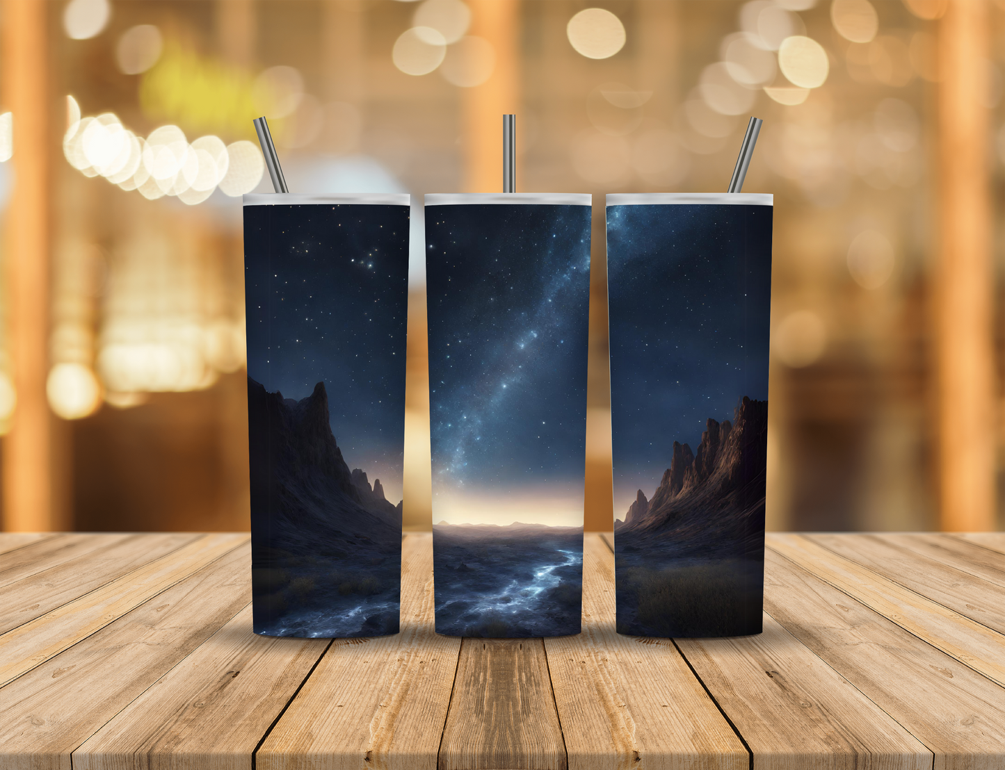 Milky Way Mountains Ocean 20 oz Tumbler Design Digital Download #665