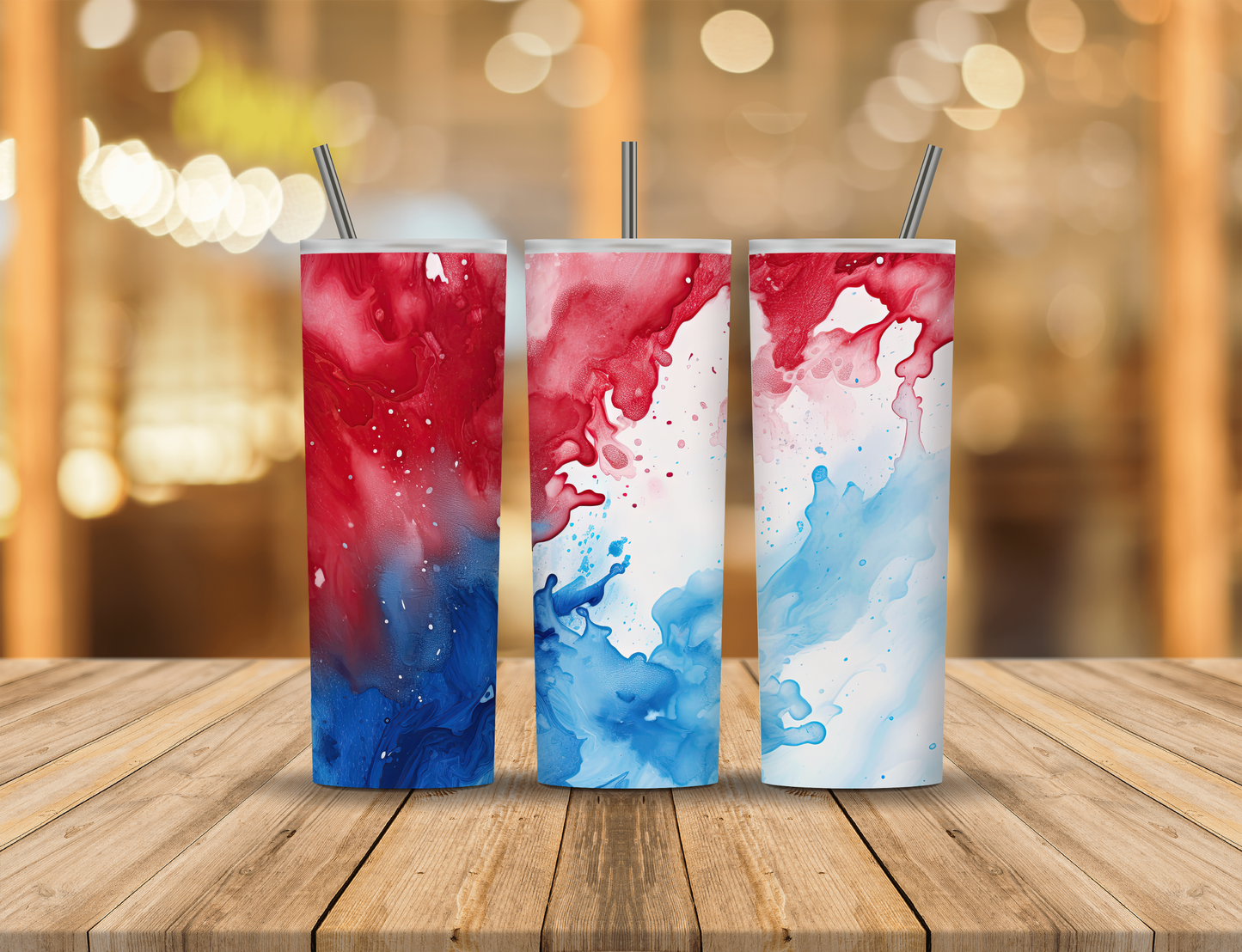 Red White Blue Alcohol Ink 20 oz Tumbler Design Digital Download #598