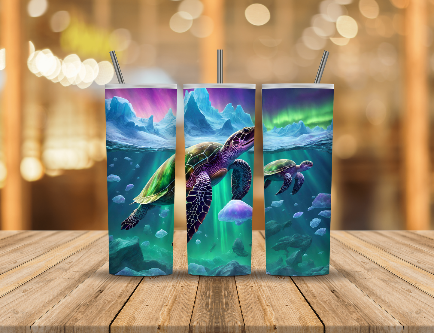 Ocean Northern Lights Turtles 20 oz Tumbler Design Digital Download #262