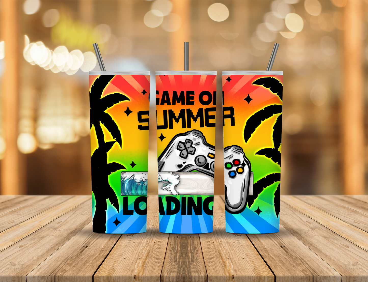 Beach Gaming Palm Trees Summer Animated Cartoon Quote 20 oz Tumbler Design Digital Download #742