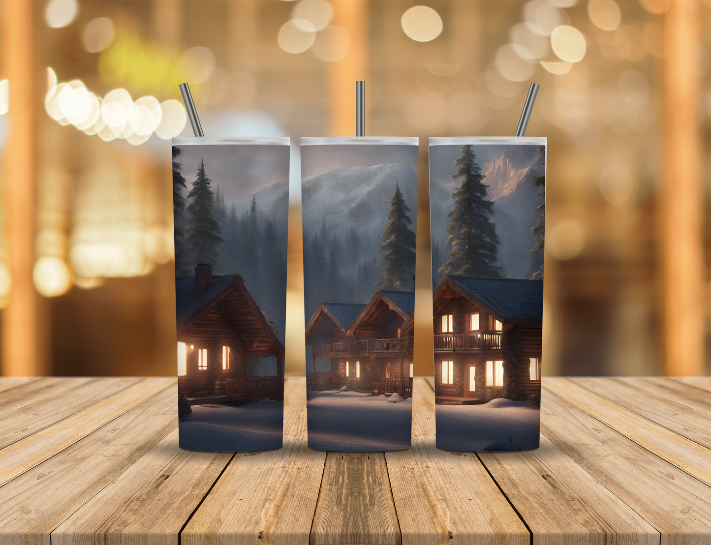 Nighttime Camping Cabin Mountains Forest Lake 20 oz Tumbler Design Digital Download #281
