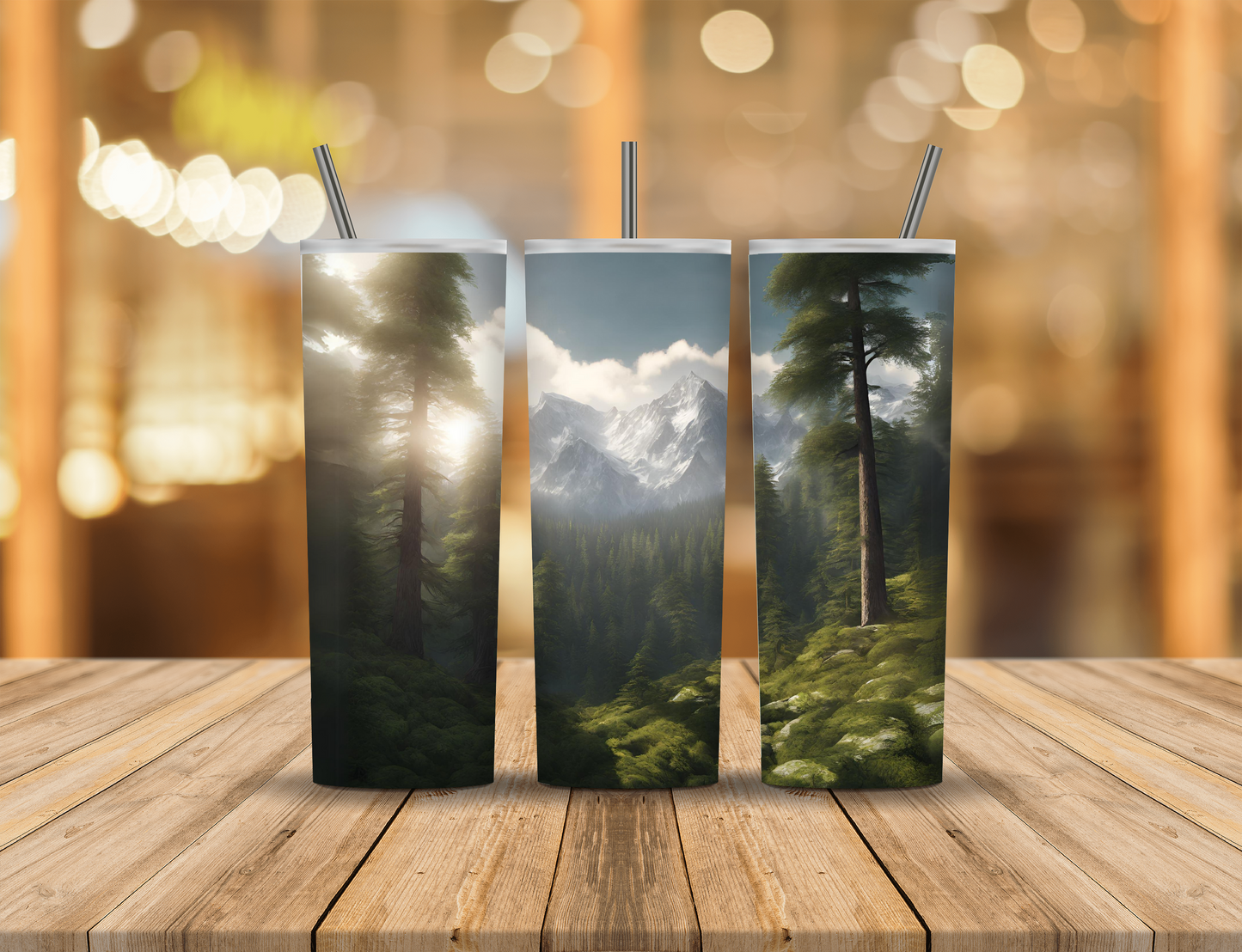 Forest Mountains Summer Sunshine 20 oz Tumbler Design Digital Download #353