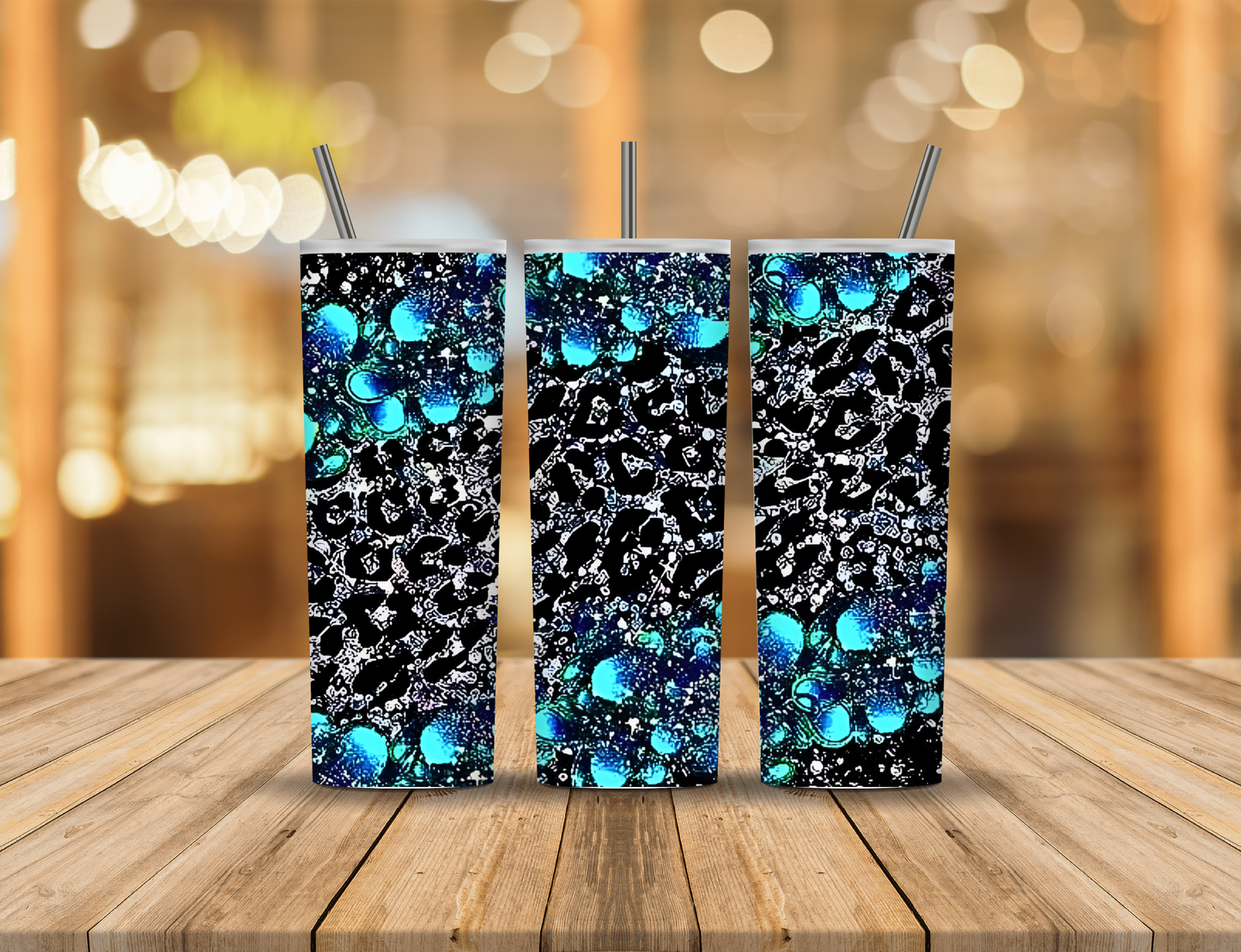 Blue Black Sparkle Animal Print 20 oz Tumbler Design Digital Download #79