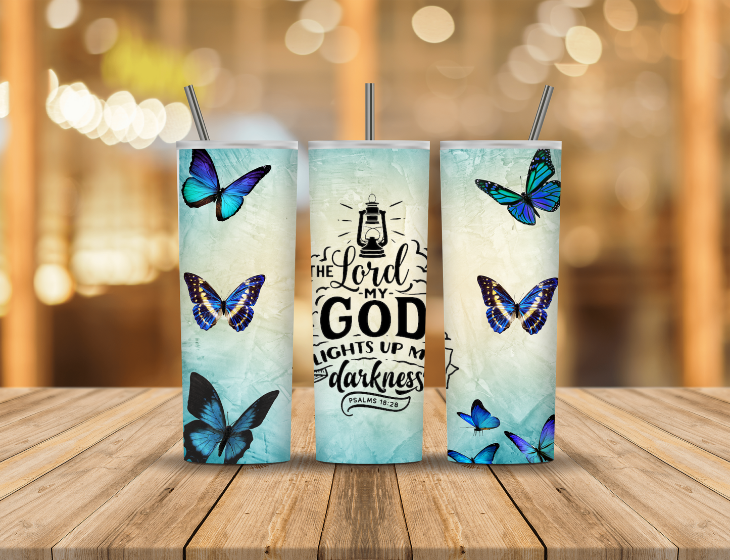 Blue Butterfly Religious Faith Quote 20 oz Tumbler Design Digital Download #277