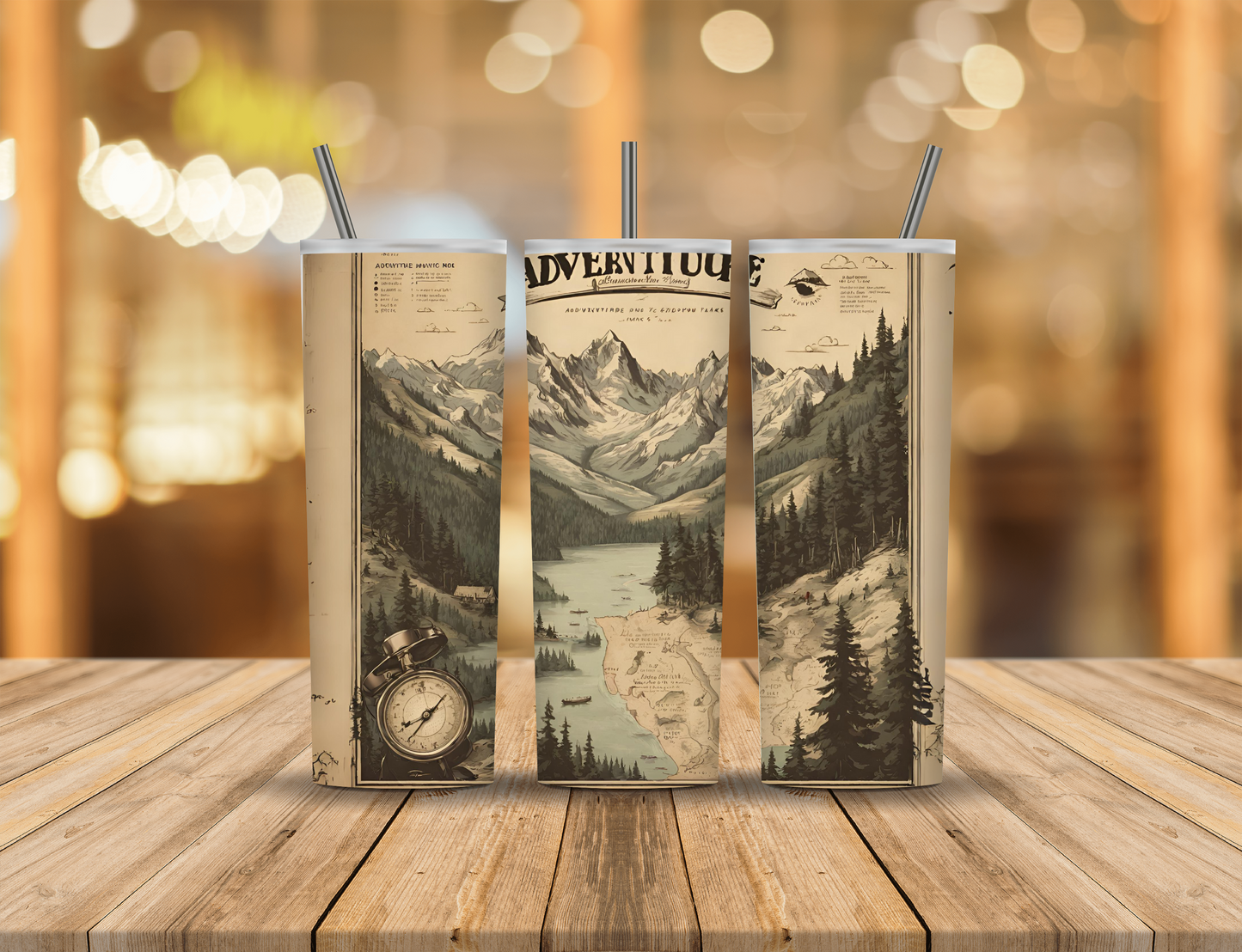 Adverttuure Map Compass River Forest Mountains 20 oz Tumbler Design Digital Download #402