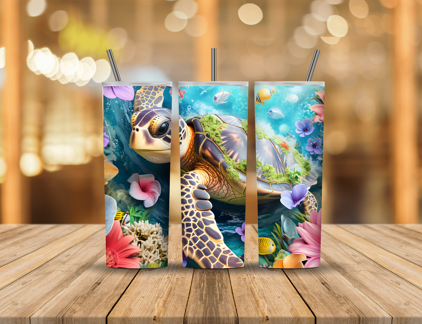Ocean Flowers Turtle 20 oz Tumbler Design Digital Download #186