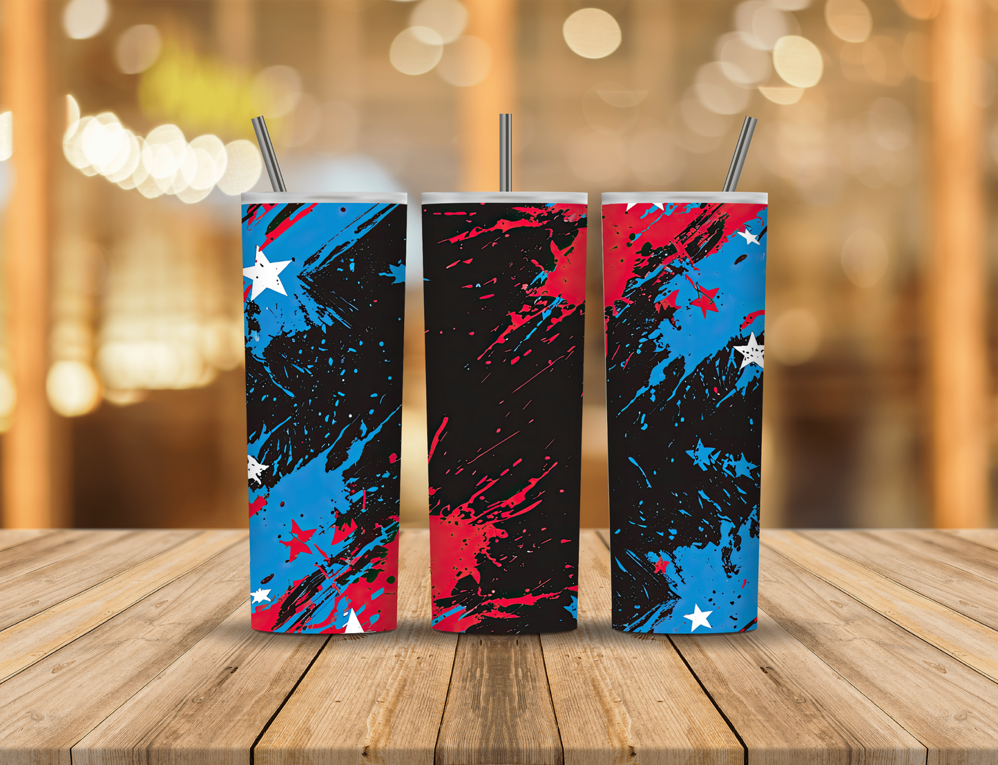 Red White Blue Star Splatter 20 oz Tumbler Design Digital Download #547