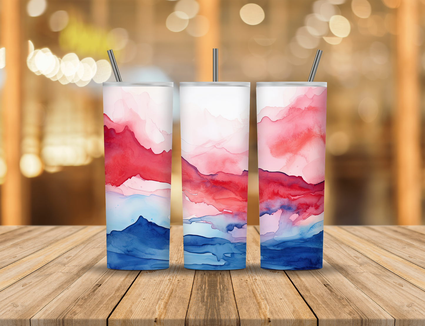 Red White Blue Alcohol Ink Mountains 20 oz Tumbler Design Digital Download #610