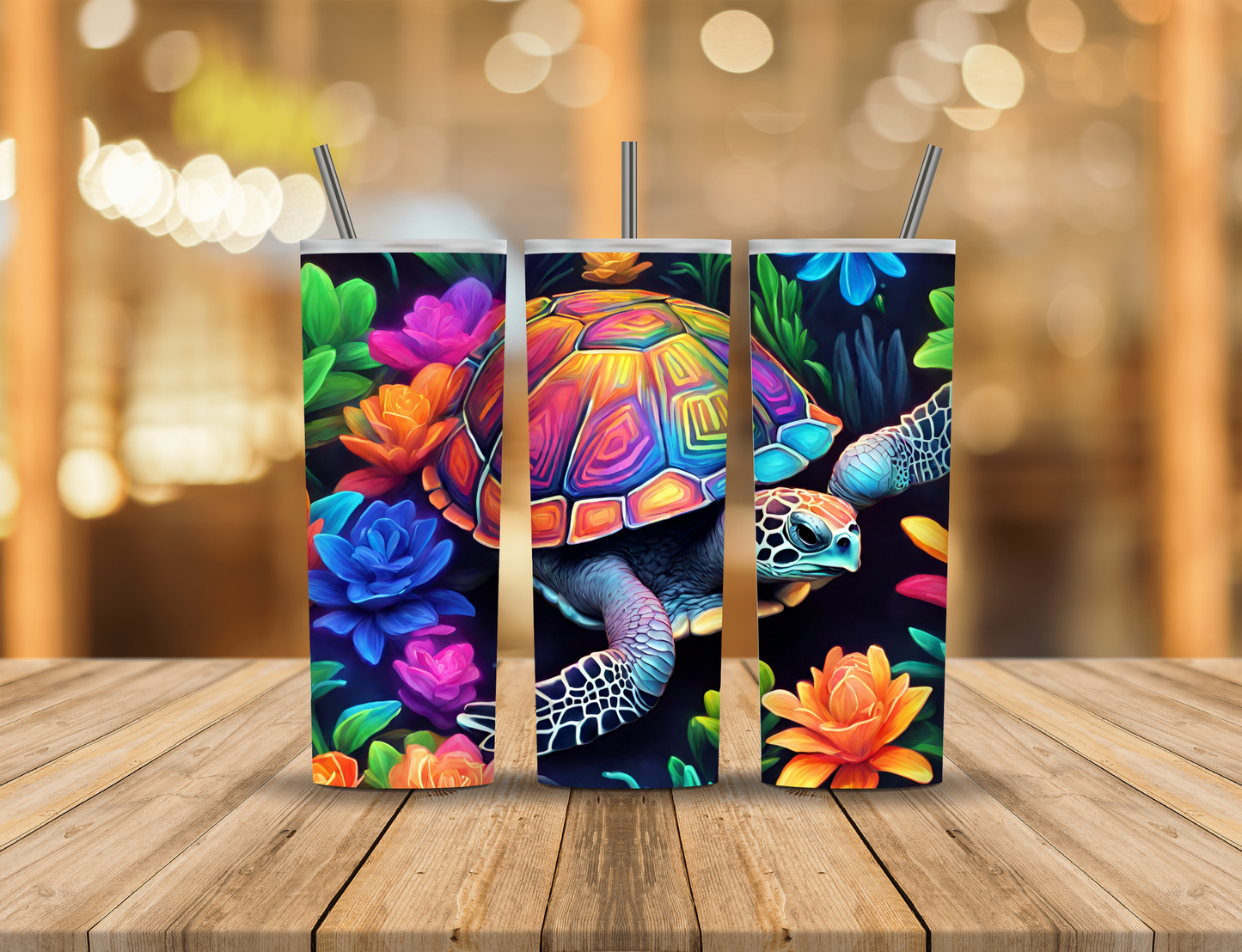 Neon Rainbow Turtle 20 oz Tumbler Design Digital Download #132