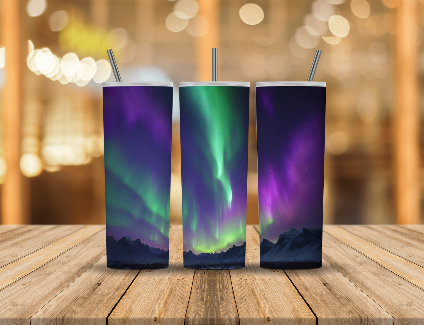 Northern Lights Arctic Mountains 20 oz Tumbler Design Digital Download #674