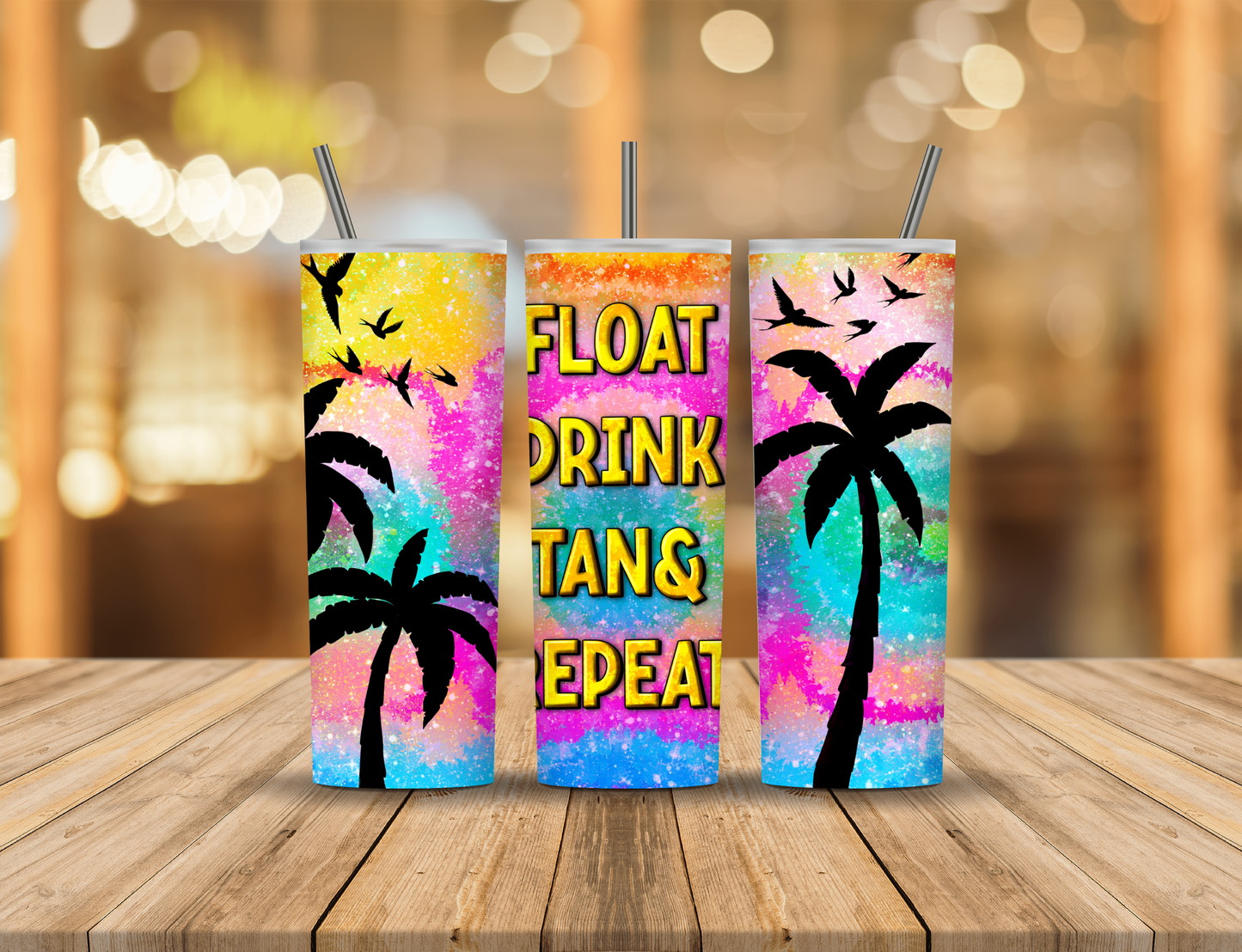 Animated Cartoon Summer Palm Trees 20 oz Tumbler Design Digital Download #624