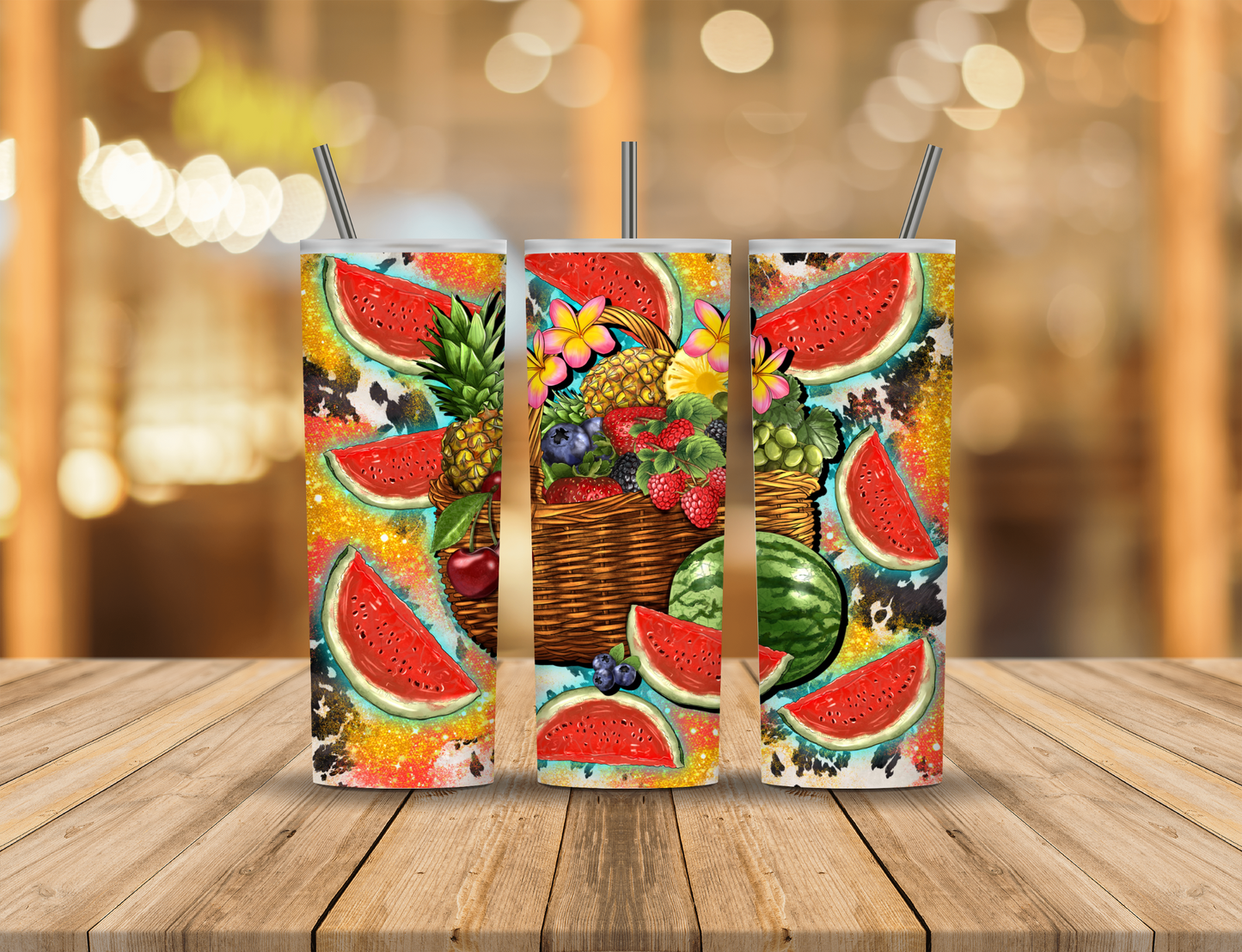 Watermelon Cherries Spring Picnic Basket 20 oz Tumbler Design Digital Download #653