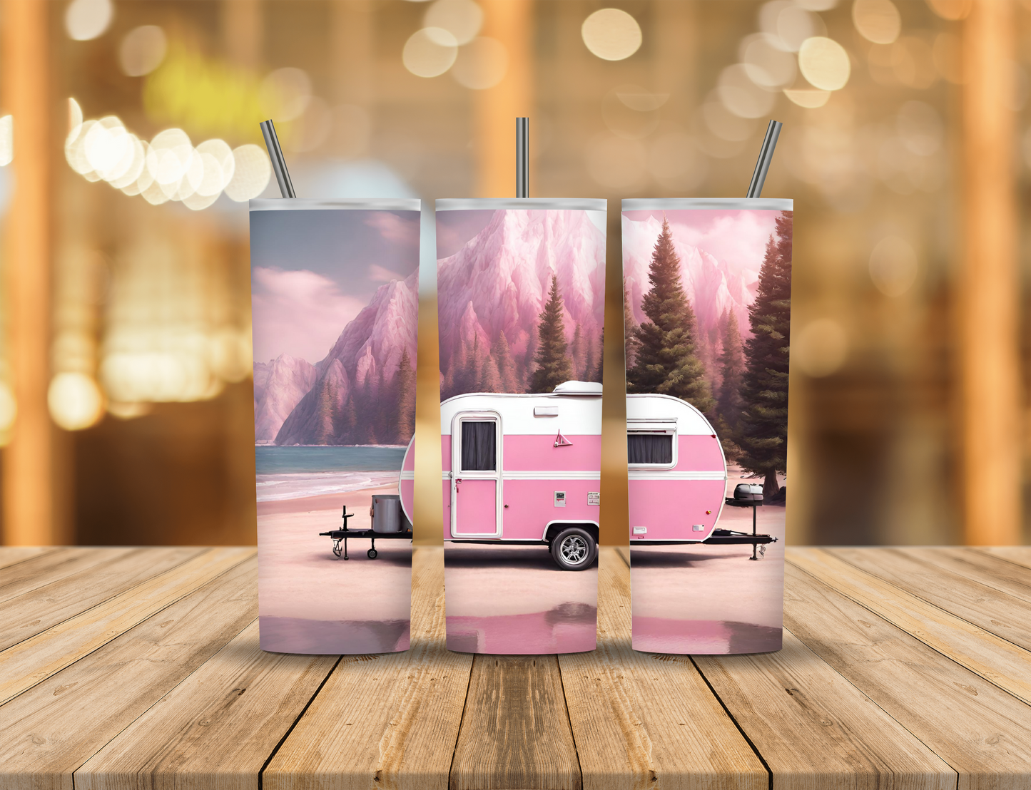 Pink Forest Camper Lake 20 oz Tumbler Design Digital Download #53