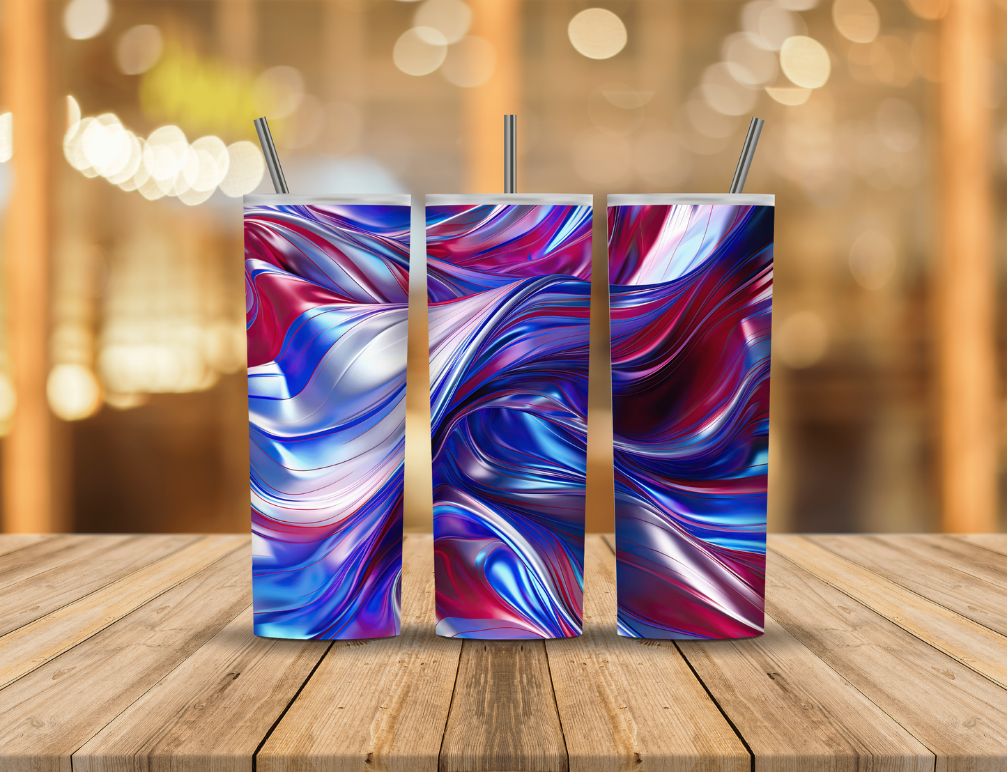 Red White Blue Metallic Abstract 20 oz Tumbler Design Digital Download #542