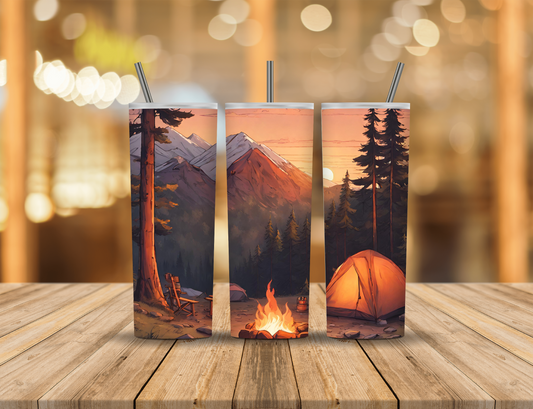 Camping Forest Sunset Summer Mountains 20 oz Tumbler Design Digital Download #408