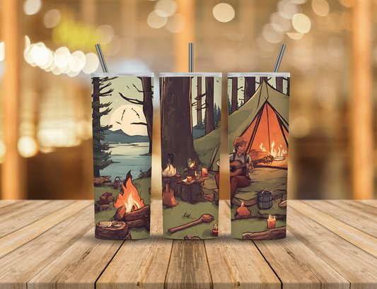 Nature Camping Forest Campfire Lake River 20 oz Tumbler Design Digital Download #485