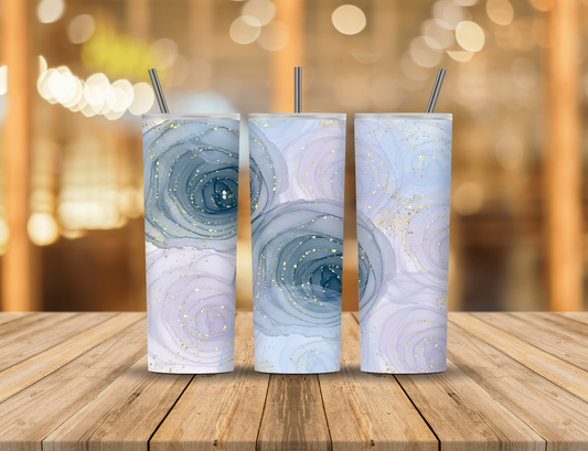 Blue Grey Gold Speckled Swirls Abstract 20 oz Tumbler Design Digital Download #421
