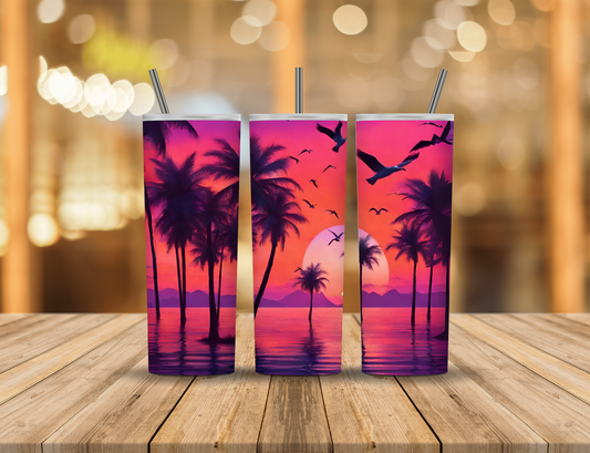 Sunset Ocean Palm Trees 20 oz Tumbler Design Digital Download #349