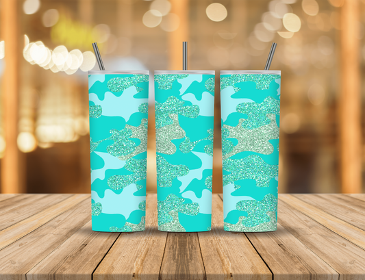 Blue Green Glitter Camo 20 oz Tumbler Design Digital Download #489