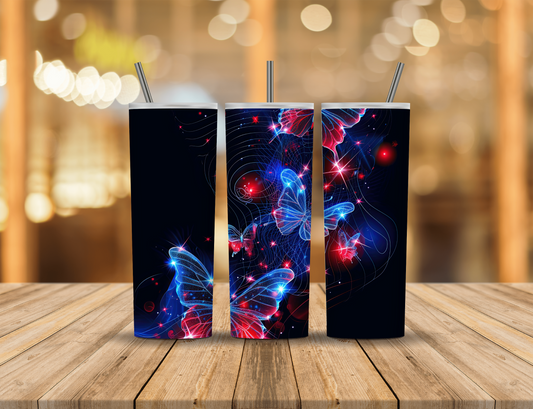Red White Blue Neon Butterfly 20 oz Tumbler Design Digital Download #525