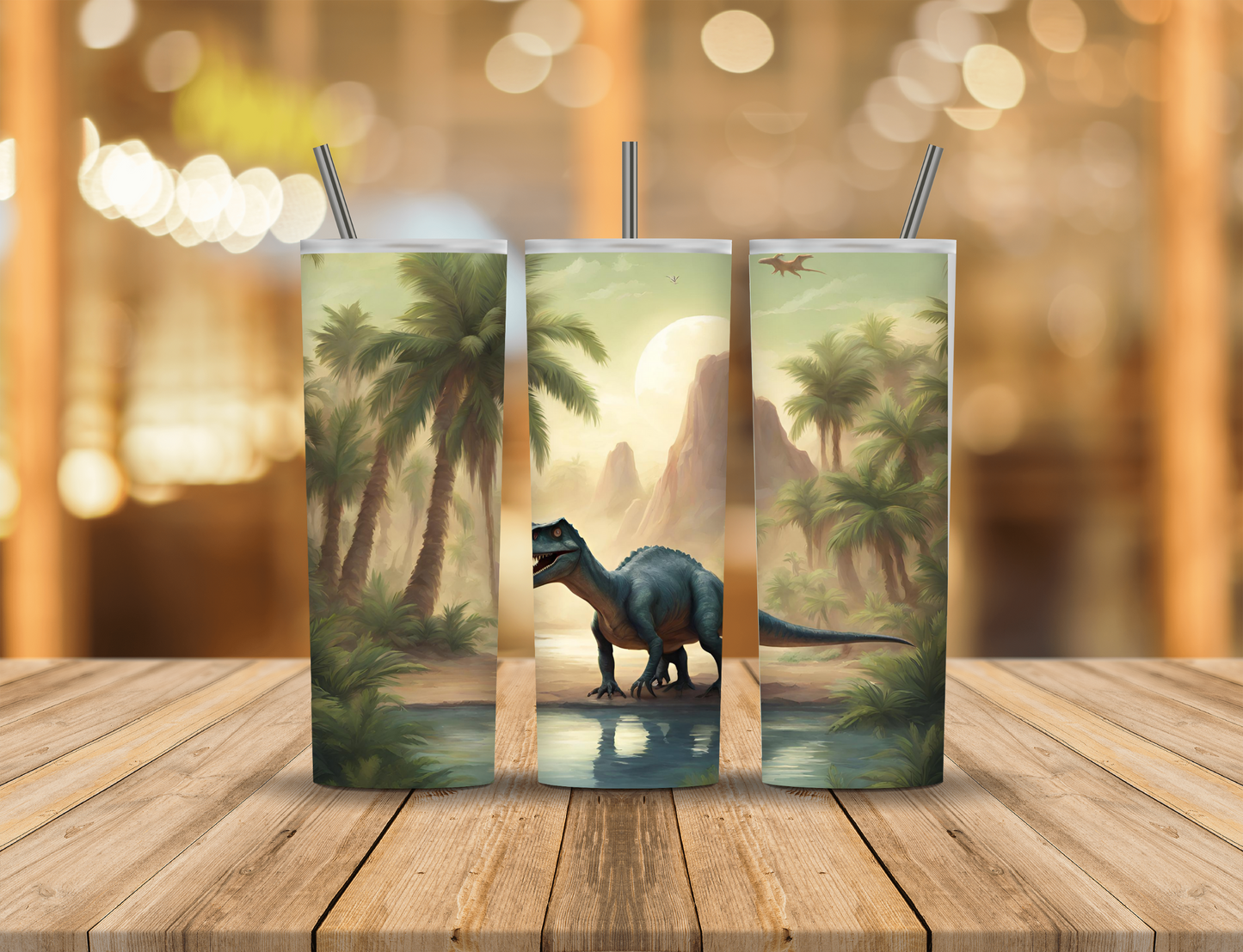 Dinosaur Mountains Palm Trees 20 oz Tumbler Design Digital Download #221