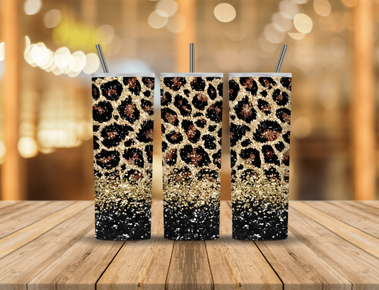 Black Gold Glitter Animal Print 20 oz Tumbler Design Digital Download #78