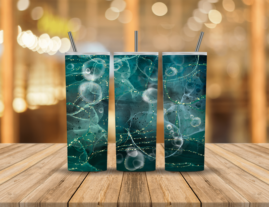 Green Blue Gold Black White Sparkles Speckles Alcohol Ink Abstract Glitter 20 oz Tumbler Design Digital Download #436