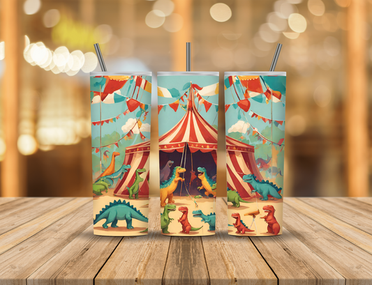 Summer Circus Dinosaurs 20 oz Tumbler Design Digital Download #283
