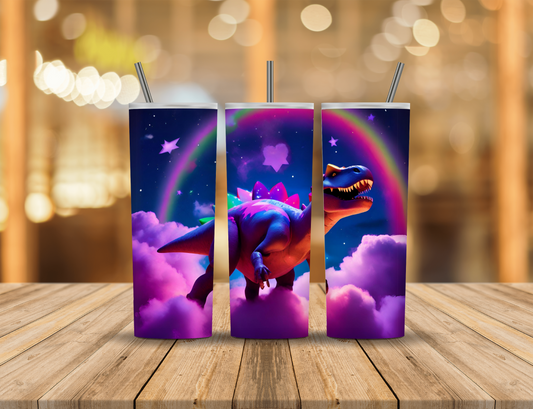 Rainbow Clouds Dinosaur 20 oz Tumbler Design Digital Download #247