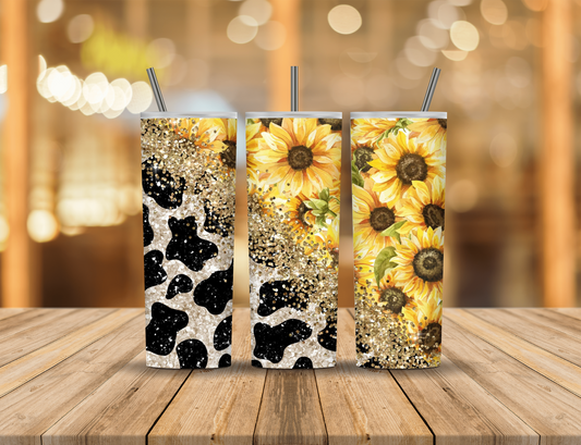 Black Tan Gold Glitter Animal Print Sunflowers 20 oz Tumbler Design Digital Download #305