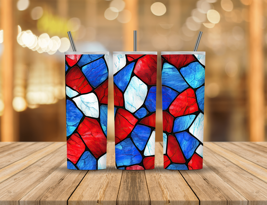 Red White Blue Stained Glass 20 oz Tumbler Design Digital Download #566