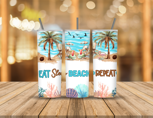 Animated Cartoon Beach Summer Palm Trees Quote 20 oz Tumbler Design Digital Download #464