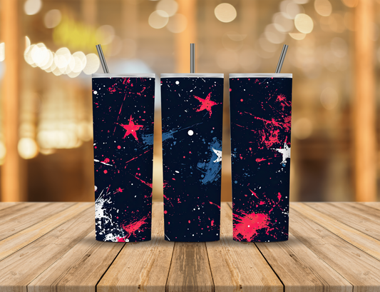 Red White Blue Star Paint Splatter 20 oz Tumbler Design Digital Download #570