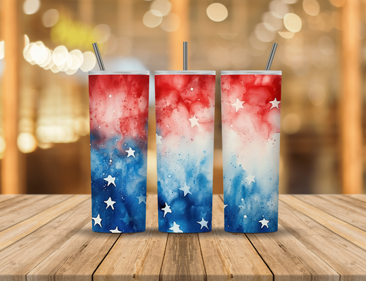 Red White Blue Stars Alcohol Ink 20 oz Tumbler Design Digital Download #580
