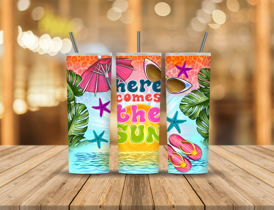 Summer Beach Umbrella Palm Trees Quote Animated Cartoon 20 oz Tumbler Design Digital Download #759