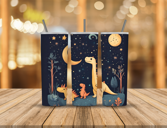 Cartoon Animated Dinosaurs Nighttime Forest 20 oz Tumbler Design Digital Download #268