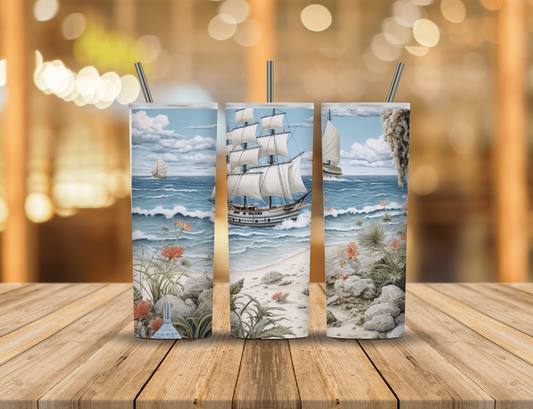 Summer Beach Ocean Ship 20 oz Tumbler Design Digital Download #42